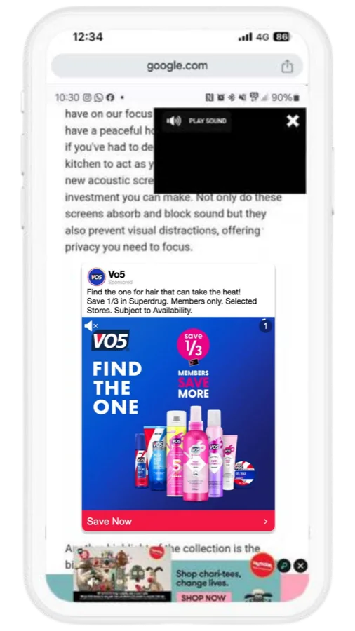 VO5 ad on a cluttered, low-PIQ page