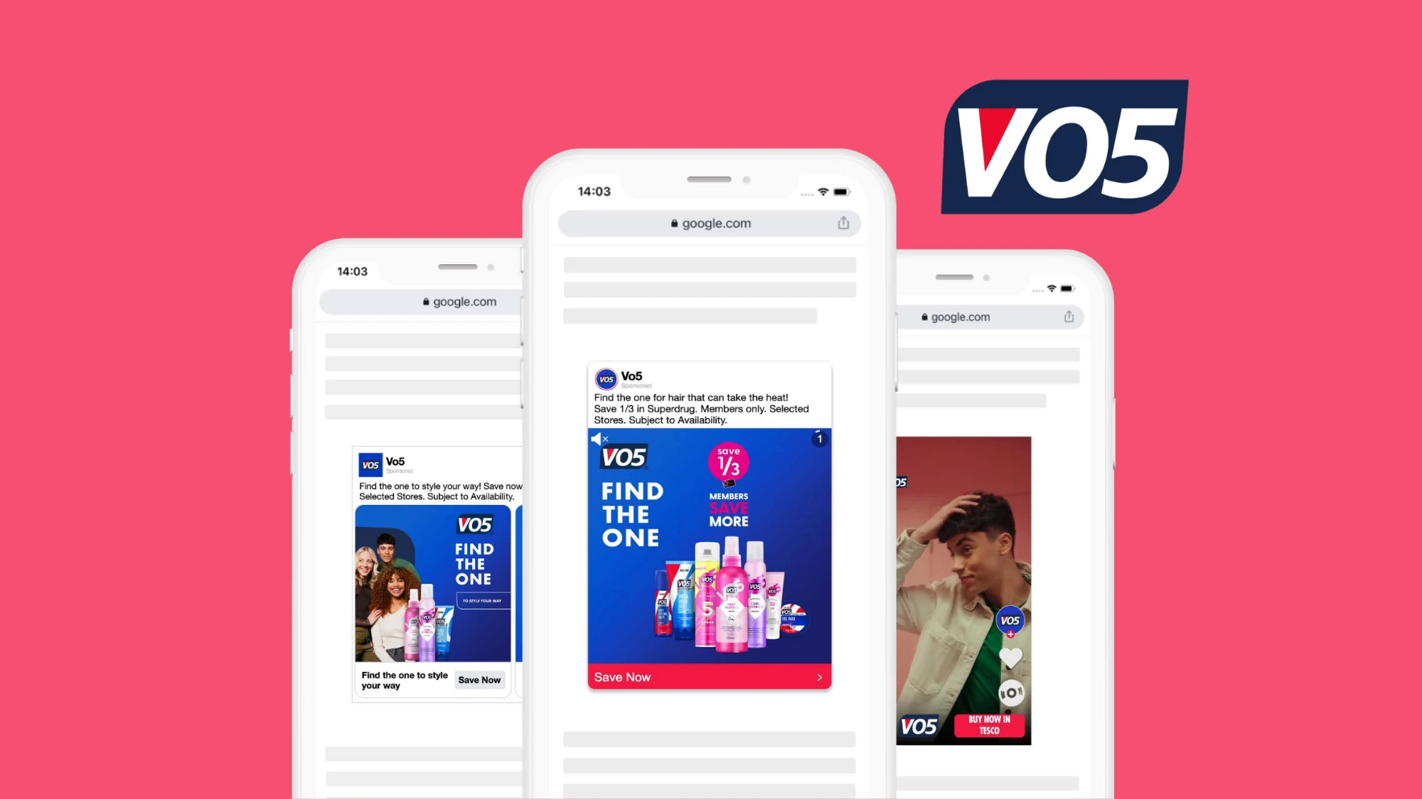 VO5 campaign creative shown across mobile ad placements
